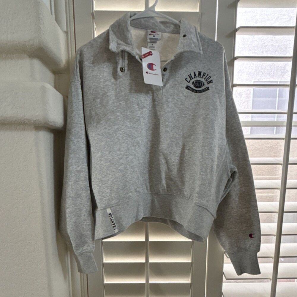 Champion Gray Collared Long Sleeve Pullover Sweatshirt Women’s Size M